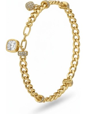 Xuping Jewelry Kadın Gold Altın Kaplama Kare Baget Taşlı Gurmet Zincir Bileklik - Charm Detaylı_gosessa