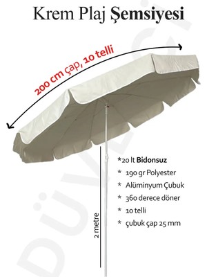Plaj, Bahçe, Balkon, Kamp Şemsiyesi 200 cm Çapında Tasıma Çantası ( Bidon Hariç )