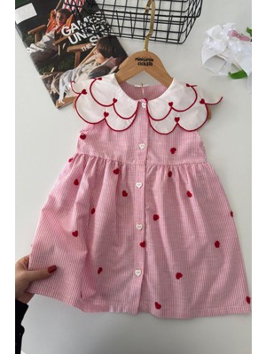 Miniğimin Cicileri Kalp Detaylı Kız Çocuk Elbise - Pembe