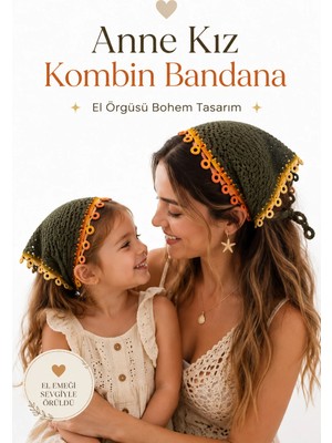 Anne Kız Kombin Bandana El Örgüsü Saç Bandı Bohem Stil Ayarlanabilir 2li Set