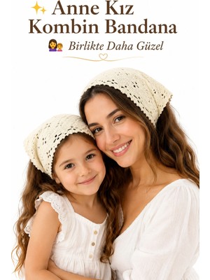 Anne Kız Kombin Bandana El Örgüsü Saç Bandı Bohem Stil Ayarlanabilir 2li Set