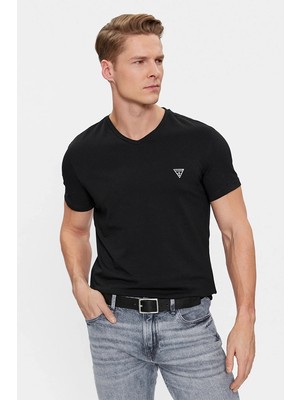 Guess Caleb Hero V Yaka Kısa Kollu Erkek Siyah Atlet U97G03KCD31-A996