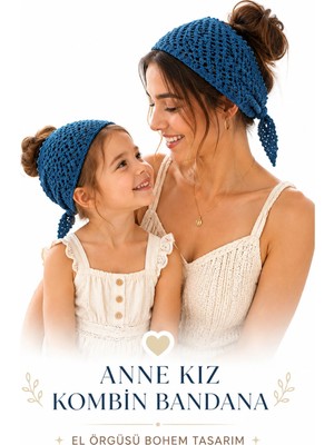 Anne Kız Kombin Bandana El Örgüsü Saç Bandı Bohem Stil Ayarlanabilir 2li Set