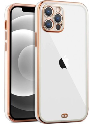 Marsilyan Iphone 12 Pro 6.1inç Gold Çerçeve Kamera Korumalı Bumper Kılıf
