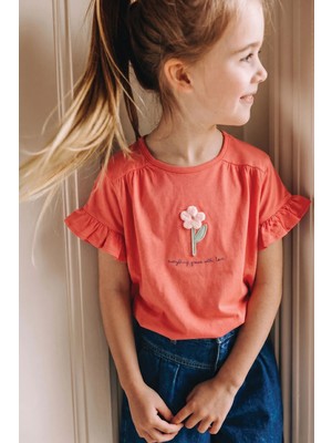 Cigit Aplikeli T-Shirt 2-8 Yaş Mercan