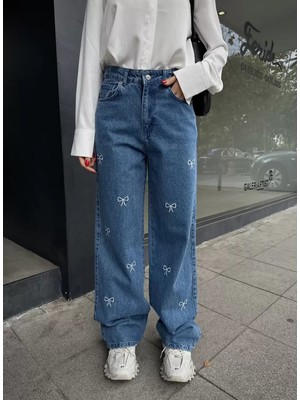 Stellina Fiyonk Nakışlı Bol Kesim Jean
