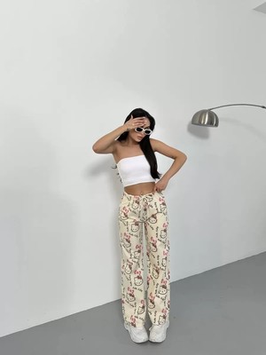 Hello Kitty Baskılı Bol Paça Pantolon