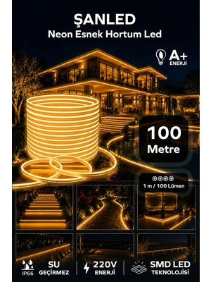 ŞANLED Neon Esnek Hortum Şerit LED Amber Rengi + 220V Fiş 2,3,4,5,10,15,20,25,50,100 Metre