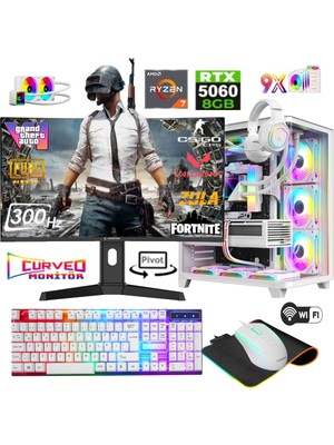 Apphirex Tcw1 Ryzen 7 5700X 32GB 1tb M.2 SSD RTX5060 27'' 300HZ Sıvı Soğutmalı Beyaz Masaüstü Oyuncu Bilgisayarı