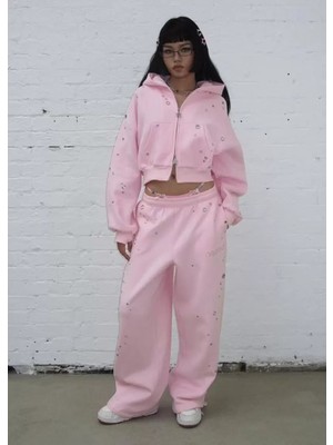Stellar Pink Metal Detaylı Oversize Eşofman Takımı