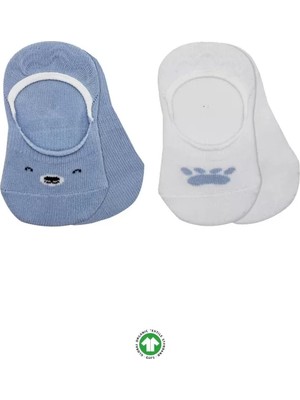 Mrs- 2'li Babet Cute Face Penye Çorap 30103 Mavi-Beyaz -548484