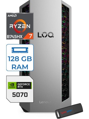 Lenovo Loq Tower 26ADR10 Amd Ryzen 7 8745HX 5.1 Ghz 128GB Ddr5 4tb SSD Geforce RTX5070 12GB Windows 11 Home Masaüstü Oyuncu Bilgisayarı L91DF006KTRH46 + Zetta Çanta