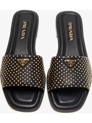 Prada Sport Taşlı Siyah Nappa Deri Terlik