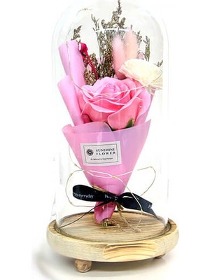 Yakalabazar Premium Cam Fanus Gül 28X14CM - Dekoratif Yapay Çiçek Ev ve Ofis Hediyesi