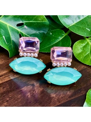 Rachel Silver Paraiba Taşlı Altın Renk Çivi Kilitli Küpe