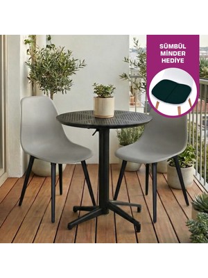 Vilinze Tilia Plastik Bahçe Balkon Bistro Seti Katlanır Masa 60*60 cm