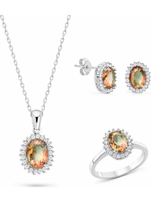 Servi 925 Ayar Gümüş Oval Anturaj Zultanit Taşlı Set