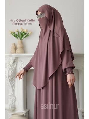 Asilnur Hira Gölgeli Sufle Ferace Takım Gül Kurusu