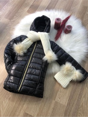 Kız Çocuk Su ve Rüzgar Geçirmez Bere Atkılı Mont 6/10 Yaş