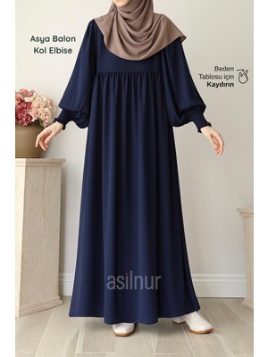 Asilnur Asya Balon Kol Elbise Lacivert