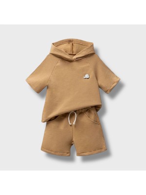 Jikko Baby Kapşonlu Kısa Kollu Erkek Bebek Tişört Şort Takım
