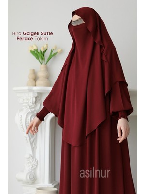 Asilnur Hira Gölgeli Sufle Ferace Takım Bordo