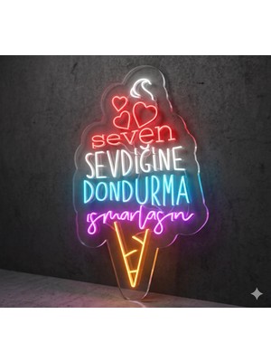 Neonled Seven Sevdiğine Dondurma Ismarlasın Neon LED Yazı Kornet Figür Dekoratif Aydınlatma