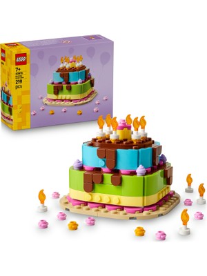 LEGO ® Iconic Doğum Günü Pastası 40815 – 7 Yaş ve Üzeri Kız ve Erkek Çocuklar için Mum İçeren Dekoratif Oyuncak Yapım Seti (219 Parça)