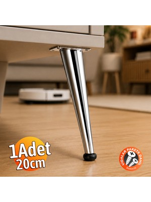 Badem10 Omaks (1 Adet) 20 cm Metal Krom Dereceli Mobilya Sehpa Kanepe Ayağı Montaj Vidaları Dahil Ayak