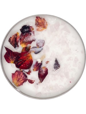Anima Glow Soft Space Pembe Kuvars Doğal Taşlı ve Gül Yapraklı Doğal Soya Mum