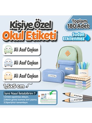 Obibaskı Kişiye Özel Okul Etiket Seti - 180 Adet - Kokusuz Ekolojik Mürekkep Pvc Etiket Sticker-Sevimli Arabalar