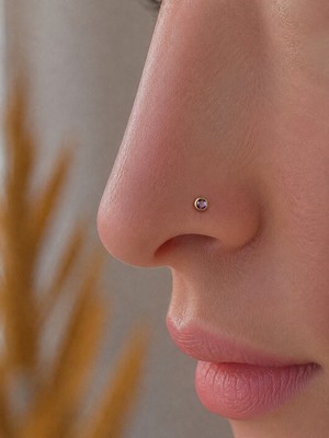 Sarezza Gold 14 Ayar Altın Lila Taşlı Hızma Burun Piercing
