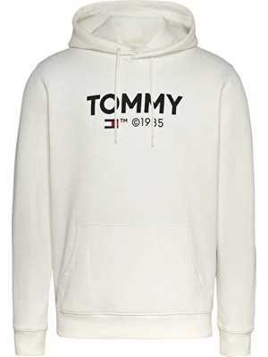 Tommy Hilfiger Erkek Kırık Beyaz Kapüşonlu Sweatshirt