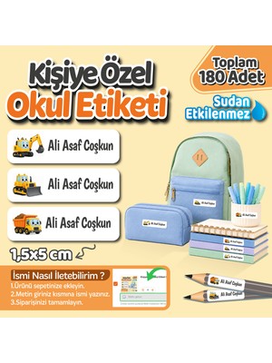 Obibaskı Kişiye Özel Okul Etiket Seti - 180 Adet - Kokusuz Ekolojik Mürekkep Pvc Etiket Sticker-Iş Makineleri
