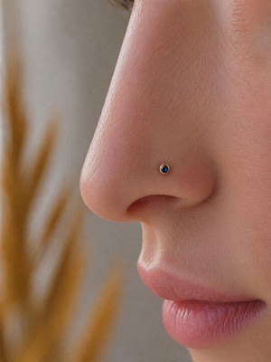Sarezza Gold 14 Ayar Altın Mavi Taşlı Hızma Burun Piercing
