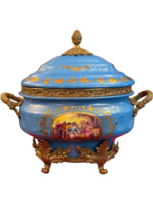Şevres 1900 Başları Fransız Atölye Işi Bronz ve Porselenden Büyük Boy Jardinyer 31,5 cm 17,5 cm 27 cm Ölçülerinde