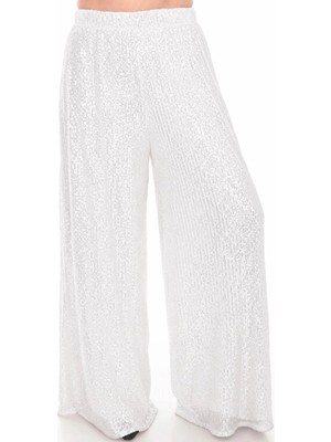 Lady Majestic Palazzo Pullu Payetli Bol Paça Pantolon Işıltılı Abiye 36 - 58