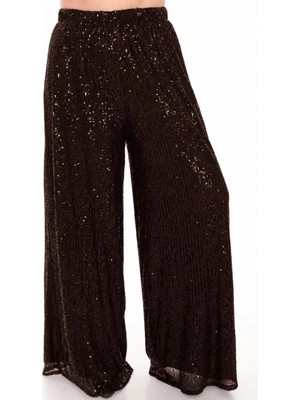 Lady Majestic Palazzo Pullu Payetli Bol Paça Pantolon Işıltılı Abiye 36 - 58