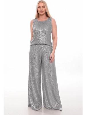 Lady Majestic Palazzo Pullu Payetli Bol Paça Pantolon Işıltılı Abiye 36 - 58