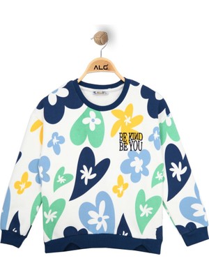 Alg KIZ ÇOCUK RENKLİ KALP VE ÇİÇEK BASKILI SWEATSHIRT