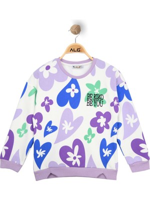 Alg KIZ ÇOCUK RENKLİ KALP VE ÇİÇEK BASKILI SWEATSHIRT