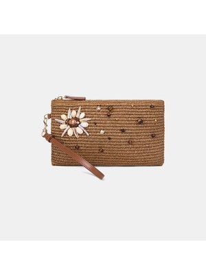 Desa Kadın Taba Deniz Kabuğu Aksesuarlı Hasır Clutch