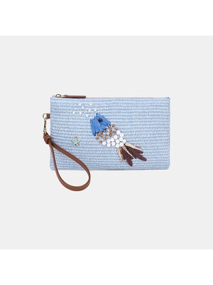 Desa Kadın Mavi Balık Motifli Hasır Clutch