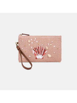 Desa Kadın Somon Deniz Kabuğu Aksesuarlı Hasır Clutch