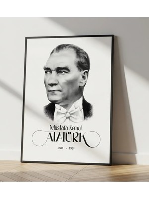 Rosaart Atatürk Portresi- Siyah Ahşap Çerçeveli Tablo -Mustafa Kemal Atatürk Çerçeveli Poster-Dijital Baskı