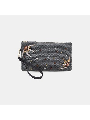 Desa Kadın Yeşil Boncuk Işlemeli Hasır Clutch