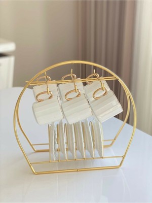 Roichil Home Altın Rengi Fincanlık Gold Fincan Standı Sorelis 6lı Sunum Gold