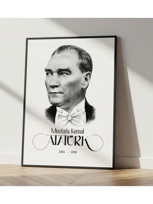 Rosaart Atatürk Portresi- Siyah Ahşap Çerçeveli Tablo -Mustafa Kemal Atatürk Çerçeveli Poster-Dijital Baskı