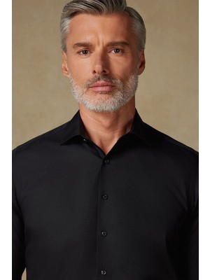 Bb Club Oscar Poplin Pamuk Polyester Slim Fit Siyah Klasik Yaka Erkek Düz Gömlek