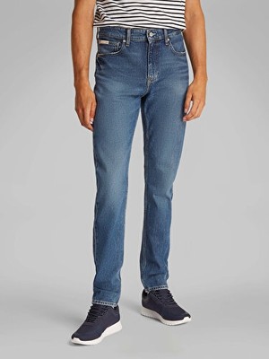 Calvin Klein Erkek Slim Fit Koyu Mavi Jean Desenli Dokuma Kumaş 34-32 Normal Bel